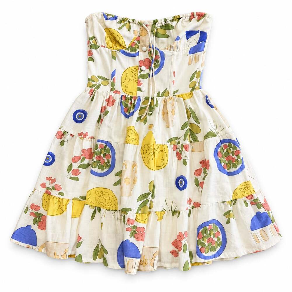 SABO Sahara Dress Greece Print Strapless Mini XS US 2